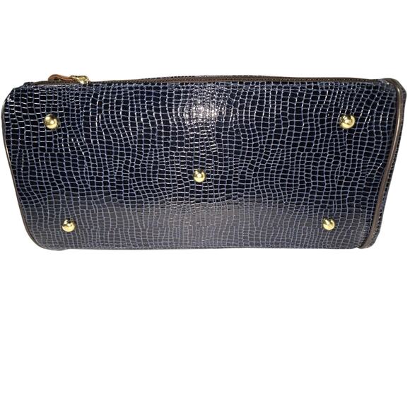 Samantha Brown Blue Faux Croc Carry On Overnight Weekender Or Business Bag Tote - Picture 2 of 16
